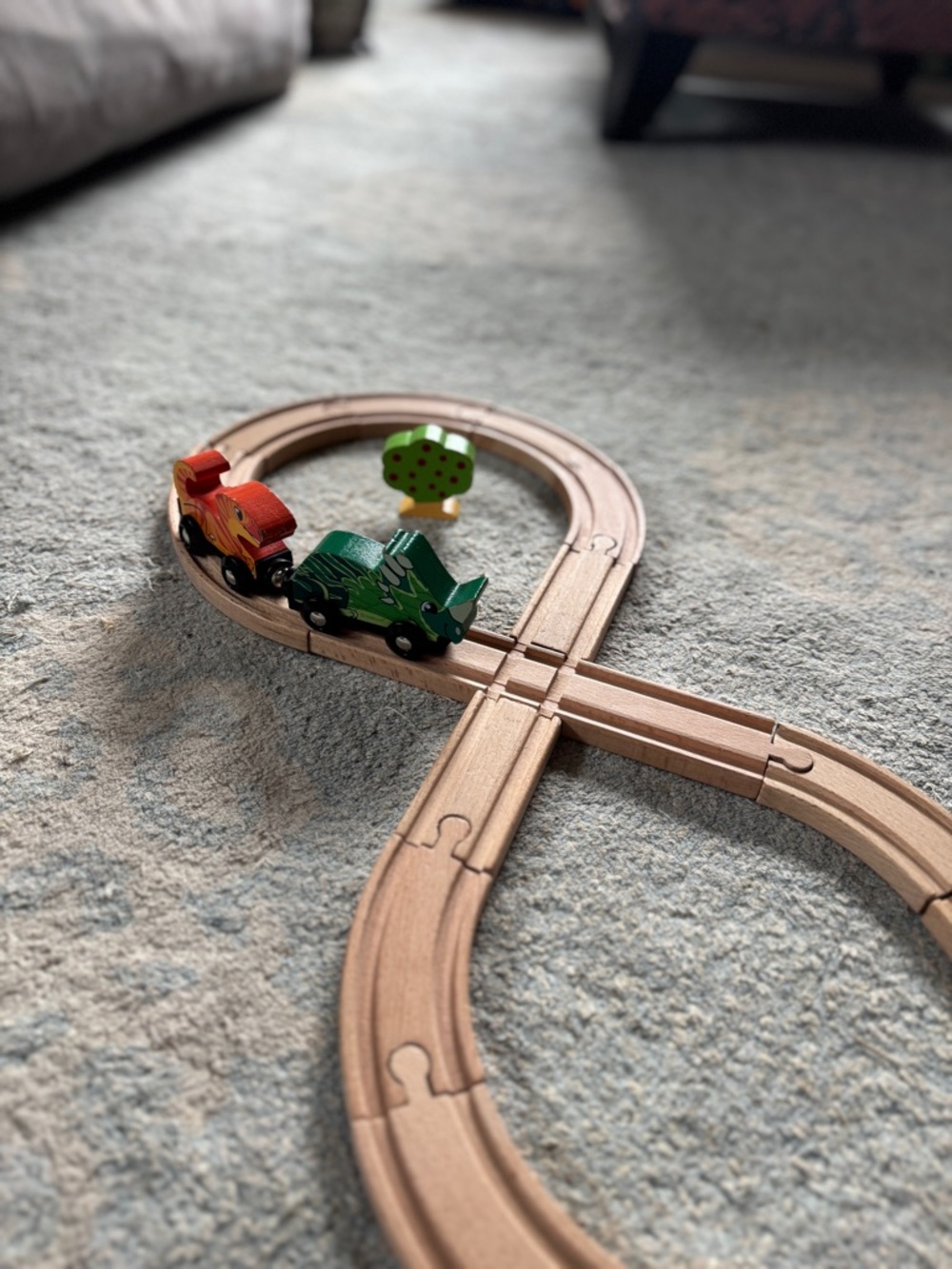 Wooden Toy Train Cars Set - Green and Red Pull-Along Vehicles